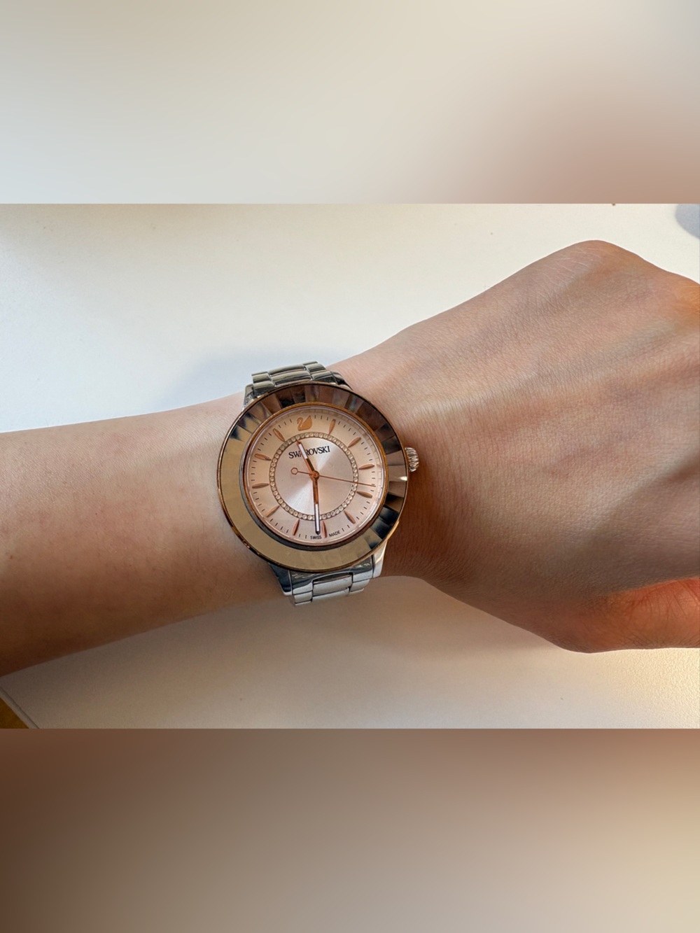 Swarovski Octea silver Stainless Steel Watch with Rose Gold Dial